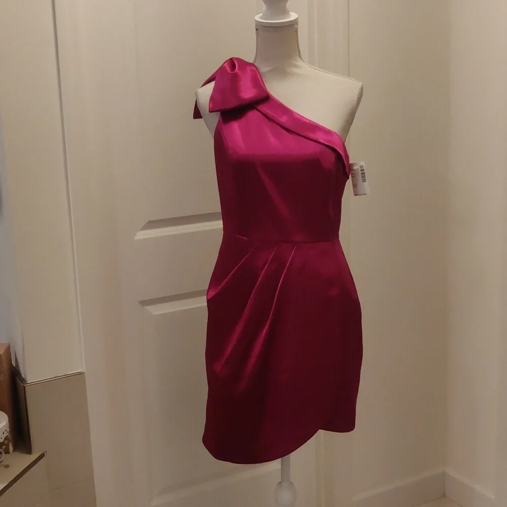 New!Aidan by Aidan Mattox Satin Bow One-Shoulder Mini Dress Y2K Cottagecore Retr - Picture 4 of 16
